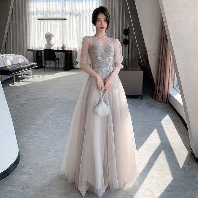 伴娘服夏季灰色2023显瘦仙气质长款姐妹团晚礼服裙女简约大气新款图3