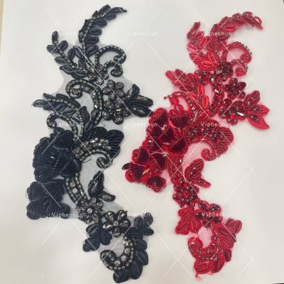 热销潮流蕾丝贴钻手工串珠对花是适用于婚纱礼服可定多色图4