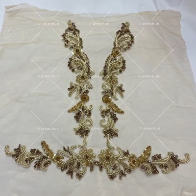 热销印度丝烫钻婚纱礼服蕾丝贴花图2