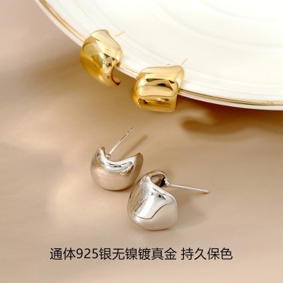 S925纯银几何耳钉时尚设计感女小众轻奢欧美简约耳饰青岛批发饰品