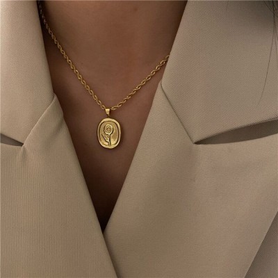 复古法式向日葵个性钛钢项链女设计感18K金毛衣链百搭高级感女图2