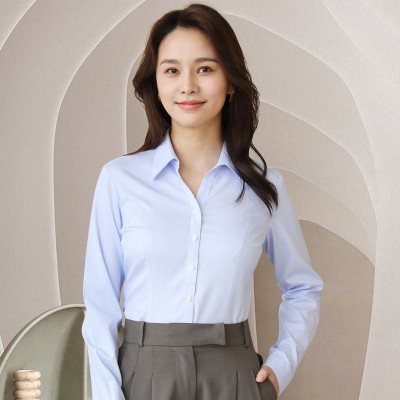 高档抗皱纯棉DP成衣免烫全棉商务白衬衫男女同款衬衣正装刺绣LOGO图3