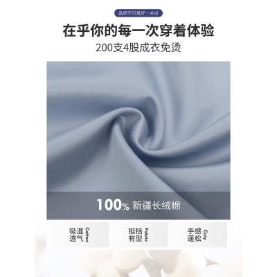 男士高档衬衫男商务青色100%棉200支四股DP成衣免烫休闲长袖衬衣  70+条图2