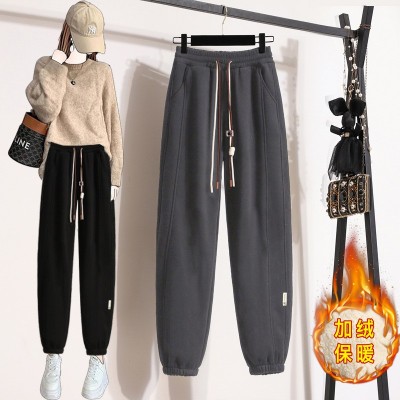 加绒加厚羊羔绒运动休闲裤子女冬季新款学生高腰宽松束脚卫裤女裤图2