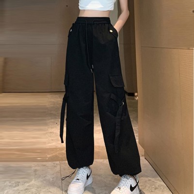 美式工装直筒裤女2024春季新款初高中学生高腰宽松束脚阔腿休闲裤图4