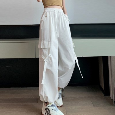 美式工装直筒裤女2024春季新款初高中学生高腰宽松束脚阔腿休闲裤图2