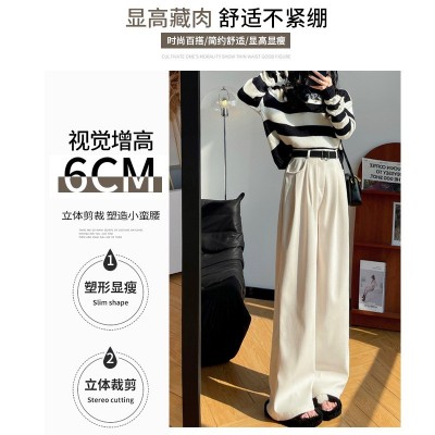 美拉德灯芯绒裤子春女新款显瘦宽松西装裤休闲直筒高腰阔腿裤女裤图4