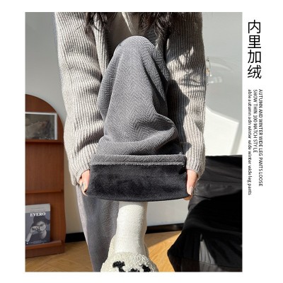 雪尼尔人字纹阔腿裤女装春季女小个子裤子显瘦宽松休闲高腰直筒裤图4