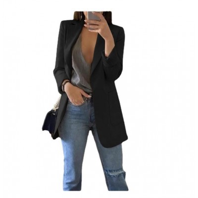 亚马逊新款欧美时尚休闲西服翻领修身开衫气质西装外套女春秋图3