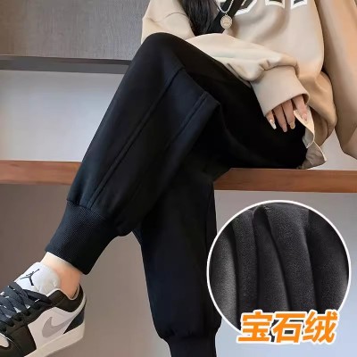 加绒运动裤女秋冬加厚休闲卫裤一体羊羔绒宽松束脚一条过冬棉裤子图5