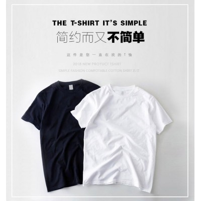 重磅加厚不透纯棉纯色短袖T恤男女通用装可印LOGOins上衣厂家直销图2