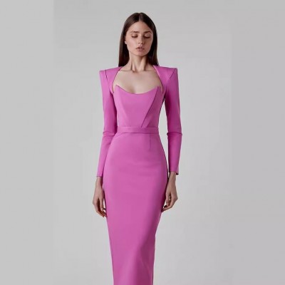 2024新款欧美女装代发春季新品时尚性感气质简约绷带连衣裙长裙图4