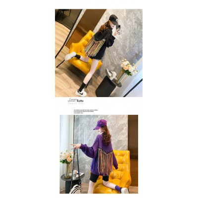 设计感小众卫衣女秋季新款潮网红彩色流苏圆领上衣小清新外套图2