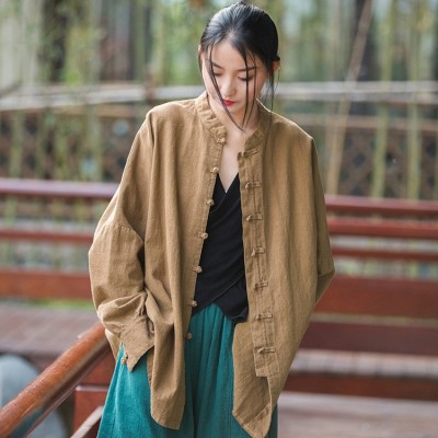 2024春夏棉麻女装新款苎麻做旧砂洗改良禅系茶服旅拍开衫女式外套图5