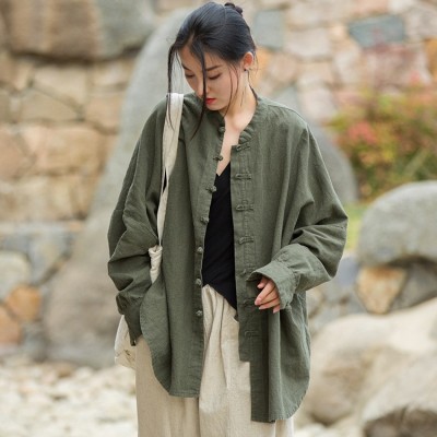 2024春夏棉麻女装新款苎麻做旧砂洗改良禅系茶服旅拍开衫女式外套图4