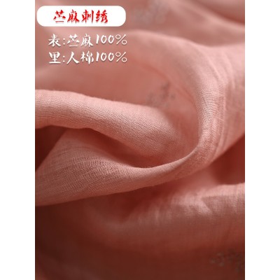 新中式女装2024春季新款收腰苎麻连衣裙女设计感国风复古棉麻裙子图2