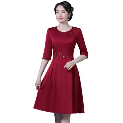婚礼妈妈礼服中长款婚宴装连衣裙40-50岁高贵喜婆婆婚宴礼服批发图2