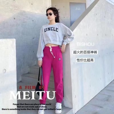 2024年春秋新款卫裤女时尚宽松休闲运动裤子 W字母抽绳哈伦运动裤图2