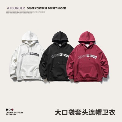 ATBORDER春季日系复古字母印花潮流套头连帽重磅 卫衣上衣男图3