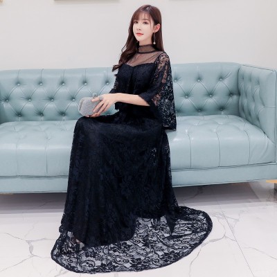 晚宴女装优雅晚礼服遮肩网纱大码长款大气显瘦小礼服气质6601图2