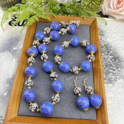 【蜜南】中古Vintage复古风老料紫色蛙皮套装 穆拉诺琉 璃紫蛙项链图2