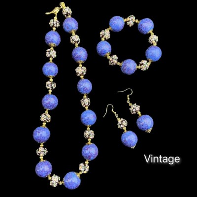 【蜜南】中古Vintage复古风老料紫色蛙皮套装 穆拉诺琉 璃紫蛙项链图5