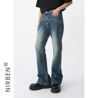 nirben牛仔|新款韩版潮流个性直筒微喇叭牛仔裤男图3