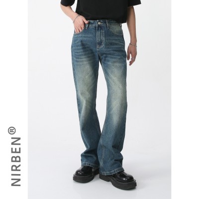 nirben牛仔|新款韩版潮流个性直筒微喇叭牛仔裤男图4