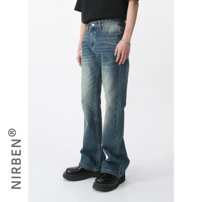 nirben牛仔|新款韩版潮流个性直筒微喇叭牛仔裤男图5