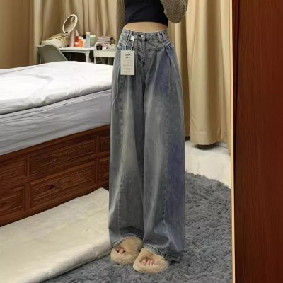 跨境牛仔长裤女装尾货清仓杂款工厂直批地摊货源新高腰阔腿裤批发图3