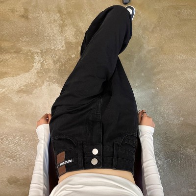阔腿直筒型牛仔裤女加绒小个子宽松女裤皮牌双排扣新款牛仔裤子女图4