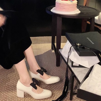 葡萄妈千金玛德琳~法式蝴蝶结圆头粗跟小香风玛丽珍皮鞋女图3