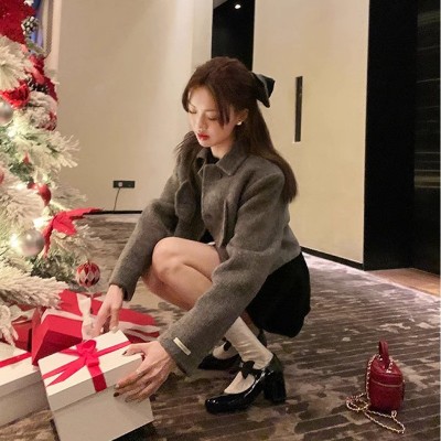 葡萄妈千金玛德琳~法式蝴蝶结圆头粗跟小香风玛丽珍皮鞋女图4