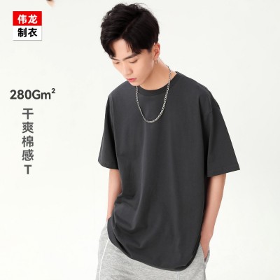 伟龙制衣重磅T恤男式280G纯棉短袖体恤夏季新款潮牌纯色i ns圆领衫图5