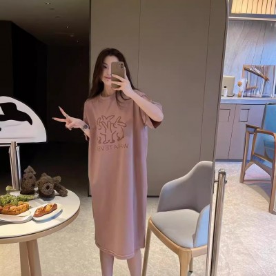 MOTIE末帖懒人裙睡裙女士夏纯棉薄款短袖家居服可外穿连衣裙睡衣图3