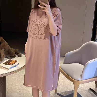 MOTIE末帖懒人裙睡裙女士夏纯棉薄款短袖家居服可外穿连衣裙睡衣图5