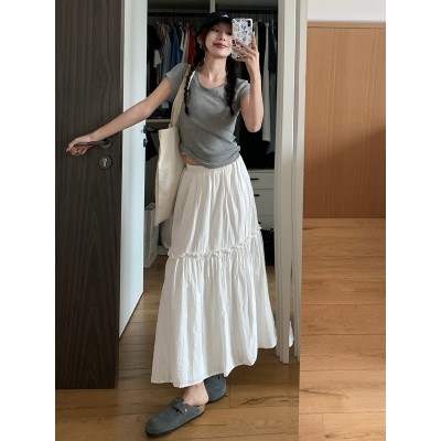 楠涛美式辣妹正肩短袖女2024春夏软糯修身纯色简约螺纹弹力上衣图3