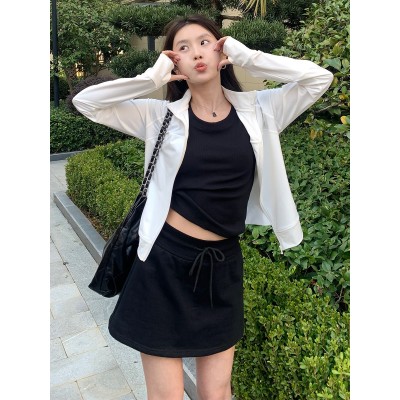 楠涛美式辣妹正肩短袖女2024春夏软糯修身纯色简约螺纹弹力上衣图4
