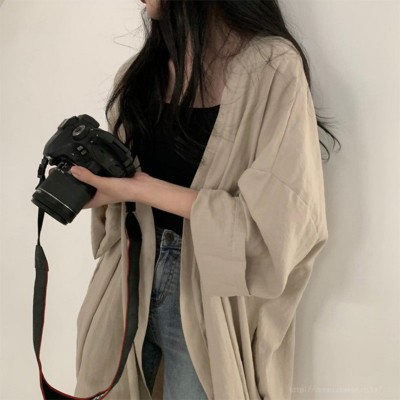 夏季韩版宽松长袖开衫外套女衬衫东南亚女装纯色薄款风衣防晒衣女图5