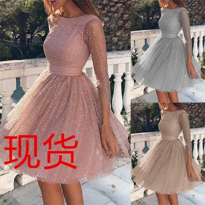 2024跨境夏季新款欧美女装时尚长袖连衣裙高腰鸡尾酒会礼服晚礼服图5