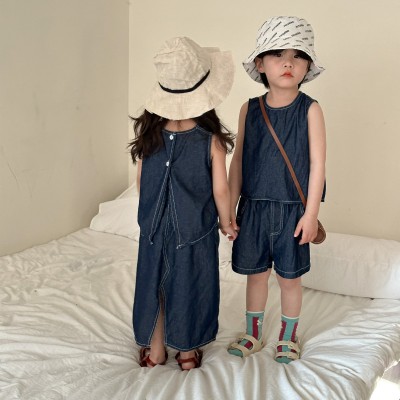儿童夏季牛仔套装男童2024新款休闲宝宝背心女童裙子姐弟兄妹夏装图4