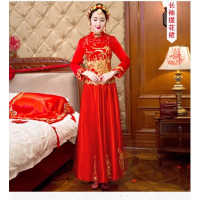 敬酒服新娘旗袍新款秀禾服红色结婚中式婚纱礼服女秋冬中国风图2