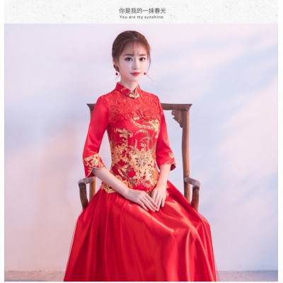 敬酒服新娘旗袍新款秀禾服红色结婚中式婚纱礼服女秋冬中国风图3