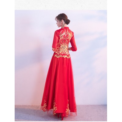 敬酒服新娘旗袍新款秀禾服红色结婚中式婚纱礼服女秋冬中国风图4