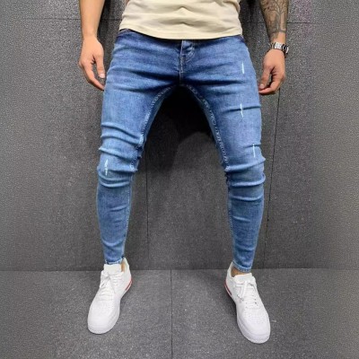 外贸高质量男士磨烂小脚弹力牛仔裤亚马逊紧身牛仔裤男jeans图4