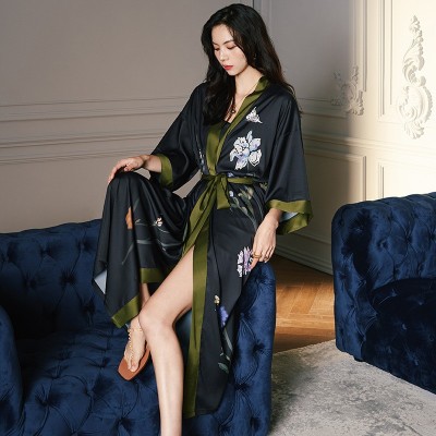 耀婷新款缎面睡衣女夏大码轻奢七分袖凉感睡袍浴袍家居服女WP2669图2