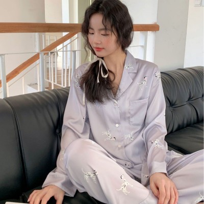 紫色斑点狗睡衣女高级感ins薄款冰丝长袖长裤2024春季新款小众图2