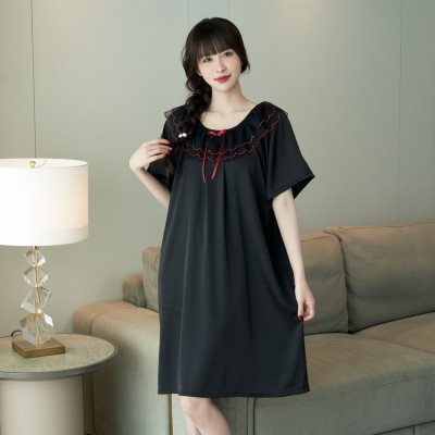 2024年春季新款冰丝印花睡衣女连衣裙时尚大气清新高级感家居服图5