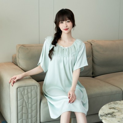 2024年春季新款冰丝印花睡衣女连衣裙时尚大气清新高级感家居服图3