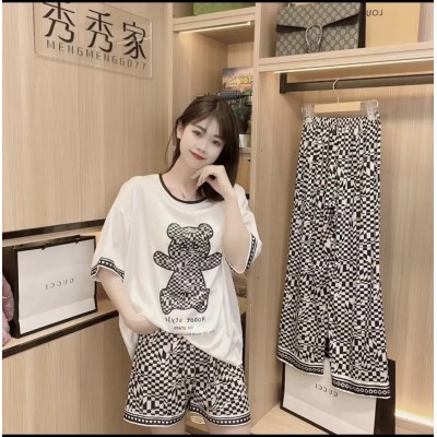 2022春夏新款冰雪丝绸睡衣女网红开衫韩版潮流印花家居服套装代发图4